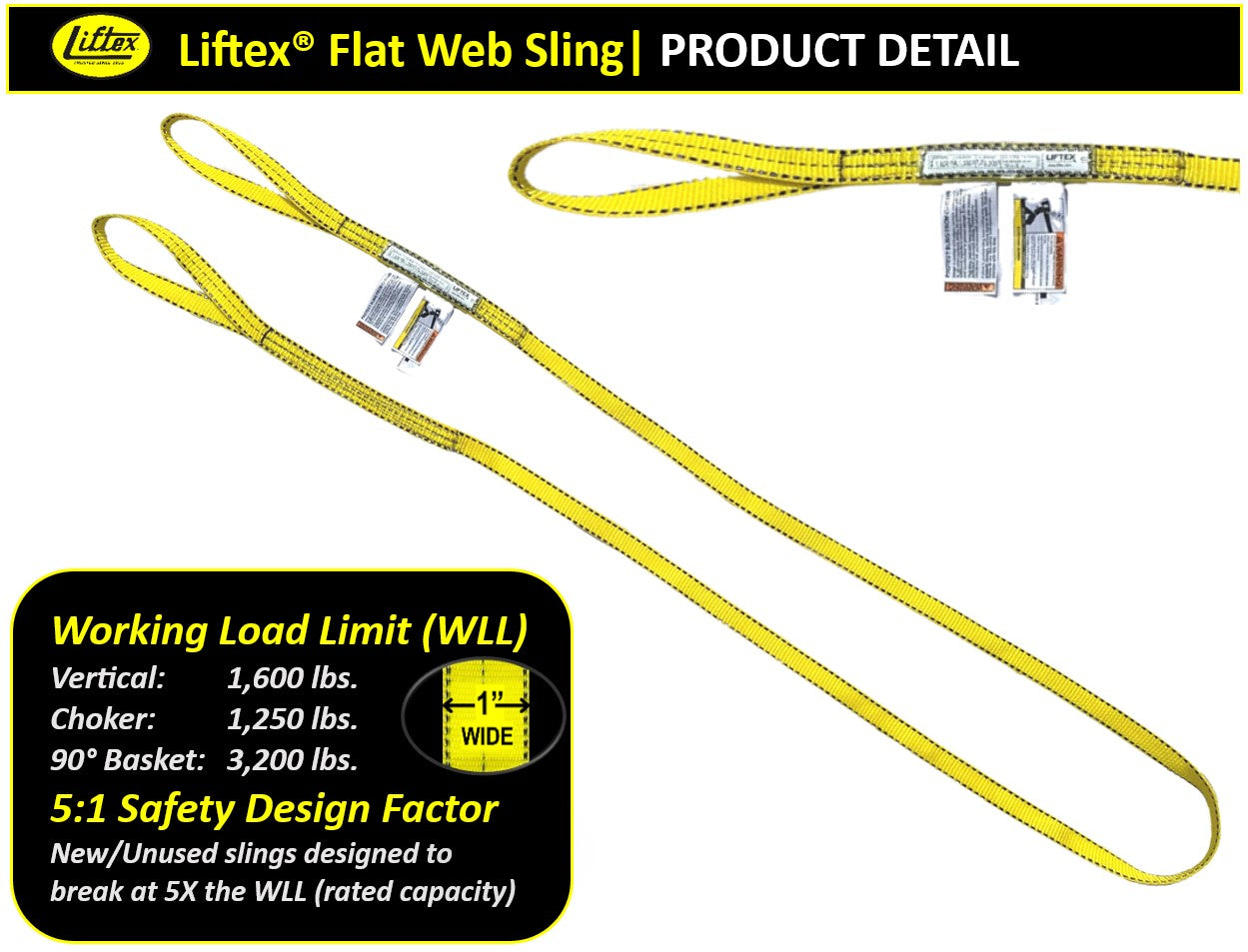 Liftex® Pro-Edge® / 1-Ply 1" Twisted Eye Polyester Web Sling / TE191 / 1,600 lbs WLL