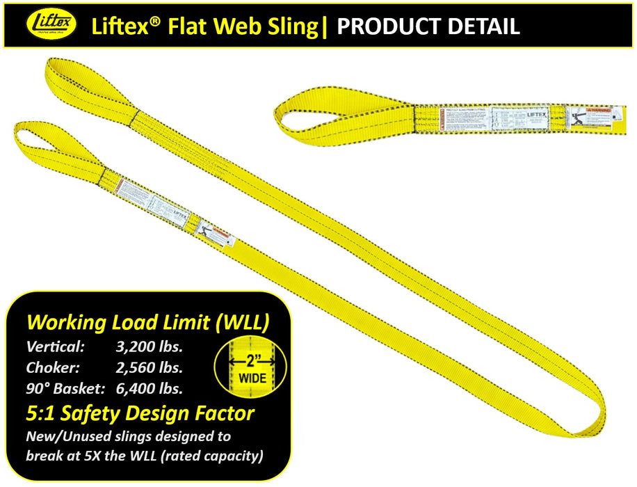 Liftex® Pro-Edge® 1-Ply 2" Flat Eye Polyester Web Sling | 3,200 lb Vertical Capacity