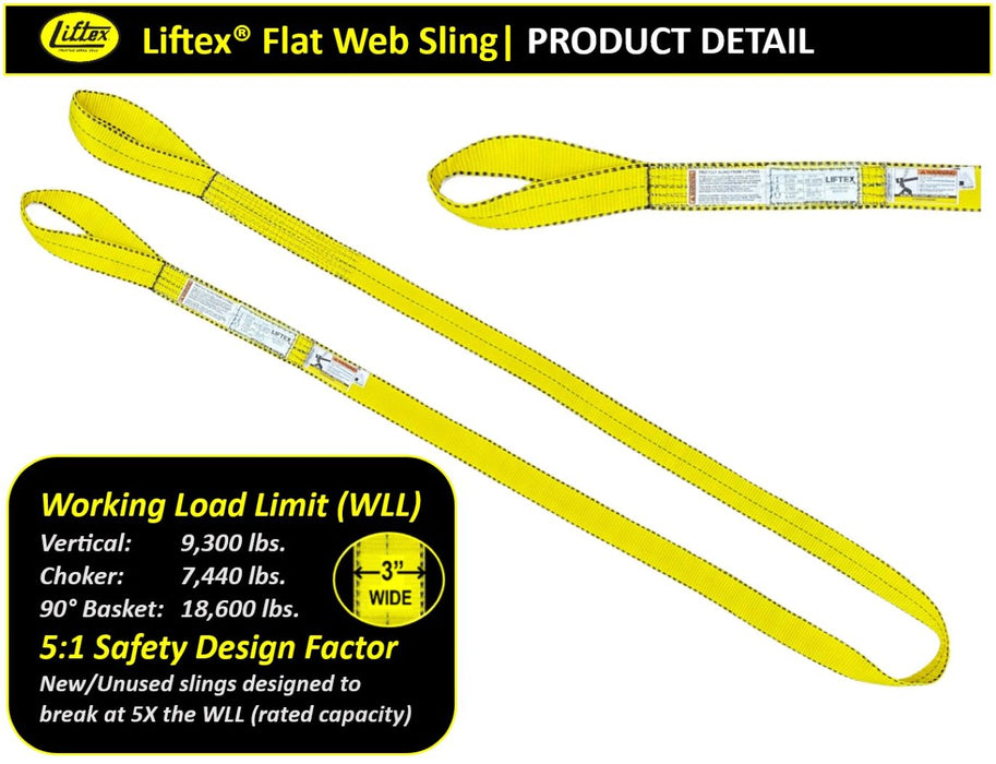 Liftex® Pro-Edge® 2-Ply 3" Flat Eye Polyester Web Sling | 9,300 lb Vertical Capacity