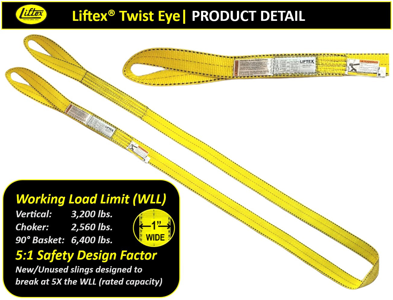 Liftex® / TE291 / 2-Ply 1" Twisted Eye Polyester Pro-Edge® Web Sling / 3,200 lbs WLL