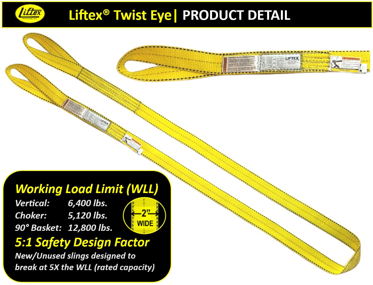 Liftex® Pro-Edge® / 2-Ply 2" Twisted Eye Polyester Web Sling / TE292 / 6,400 lbs WLL