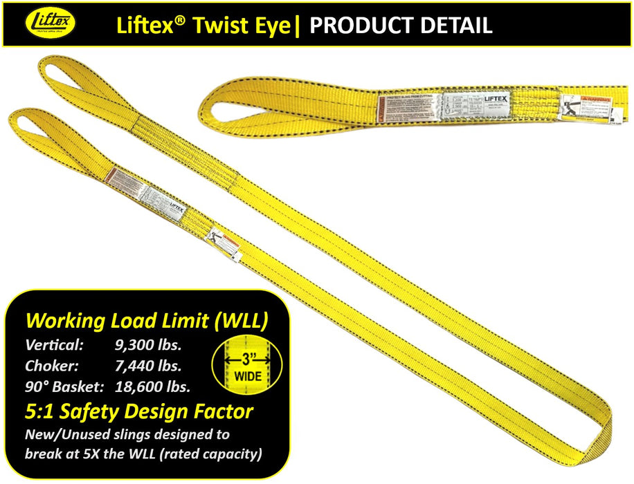 Liftex® Pro-Edge® | 2-Ply 3" Twisted Eye Polyester Web Sling | TE293 | 9,300 lb Vertical Capacity