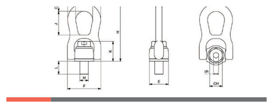 AMH Cartec C811XHT Heavy Lift Swivel Hoist Ring — dimensional diagram (A,B,C,E,F,G,H,J,K,L,CH,ch)