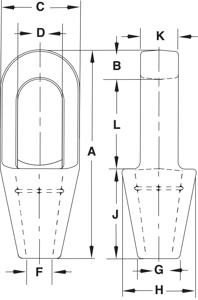 Crosby G-417 Closed Spelter Socket dimensional diagram