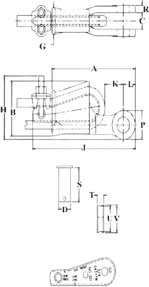 Crosby S-421T Terminator Wedge Socket dimensional diagram