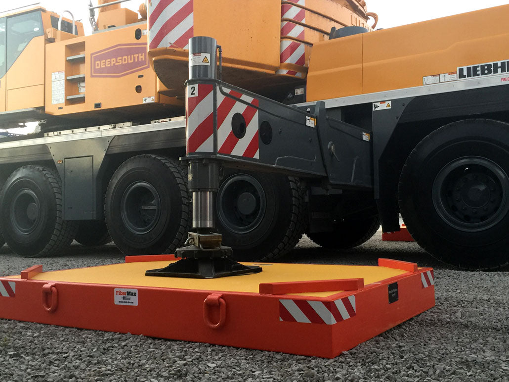 DICA FiberMax lightweight composite crane mat with D-ring lifting hardware installed