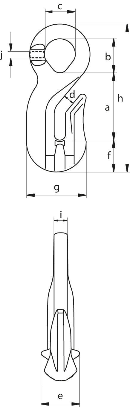 Green Pin CRO Eye Grab Hook Grade 8 dimension diagram