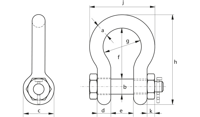 Green Pin G-4163BG Bow Shackle NS9415 - dimensional diagram