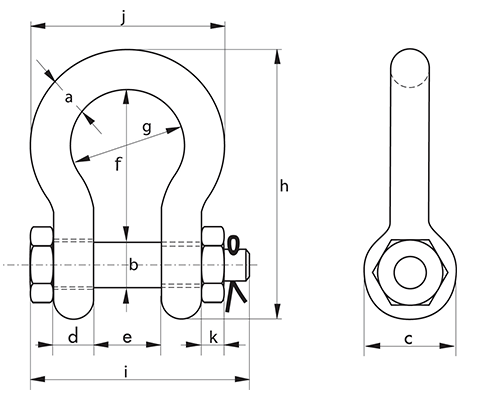 Green Pin G-5163 Polar Bow Shackle BN - dimensional diagram