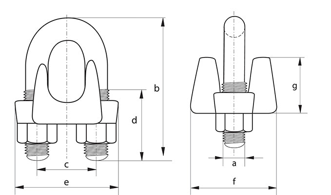 Green Pin G-6240 Wire Rope Clip - dimensional diagram
