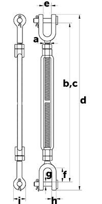 Green Pin G-6313 Jaw & Jaw Turnbuckle CP - dimensional diagram