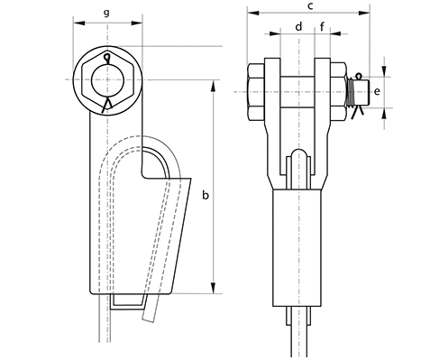 Green Pin G-6423 Open Wedge Socket BN - dimensional diagram