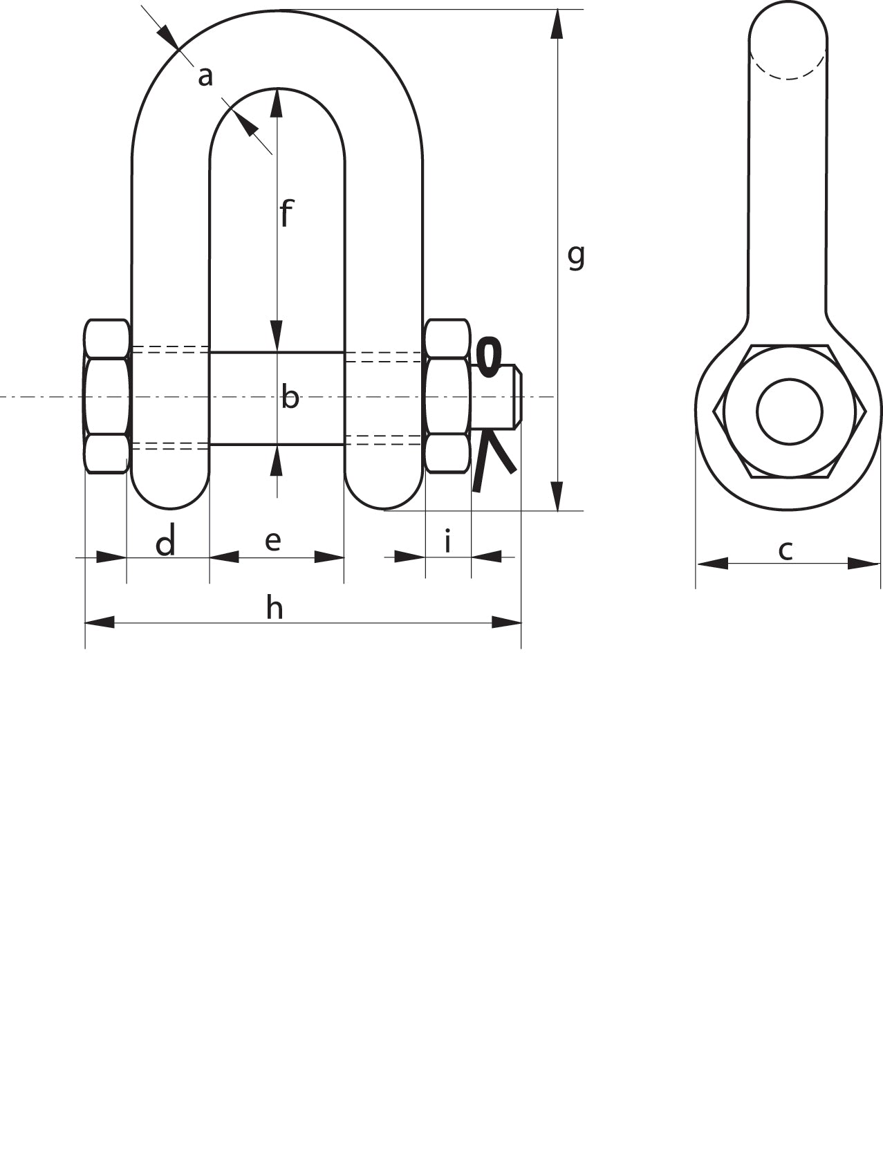 Green Pin G-4553 BigMouth Dee Shackle BN dimension diagram