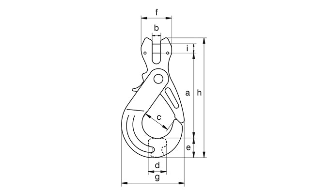 Green Pin GKC Self-Locking Hook CL Grade 8 dimension diagram