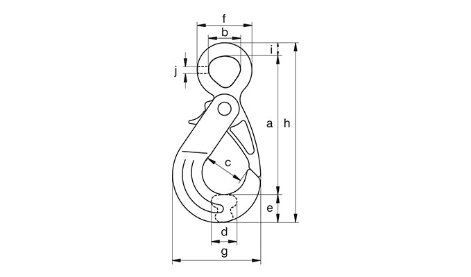 Green Pin GKO Self-Locking Hook E Grade 8 dimension diagram