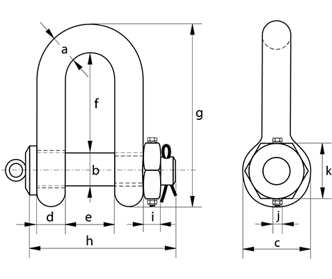 Green Pin P-6018 Heavy Duty Dee Shackle FN - dimensional diagram