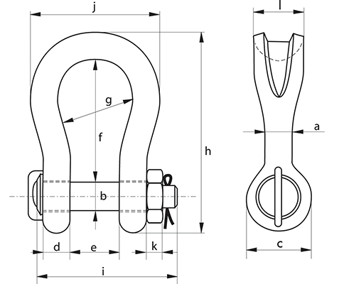 Green Pin P-6033 Sling Shackle BN - dimensional diagram