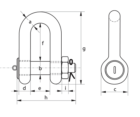 Green Pin P-6038 Heavy Duty Dee Shackle BN - dimensional diagram