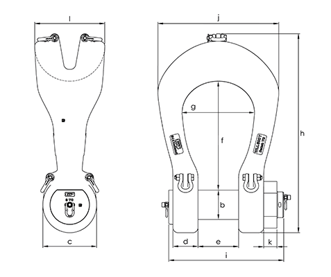 Green Pin P-6043 Power Sling Shackle BN - dimensional diagram