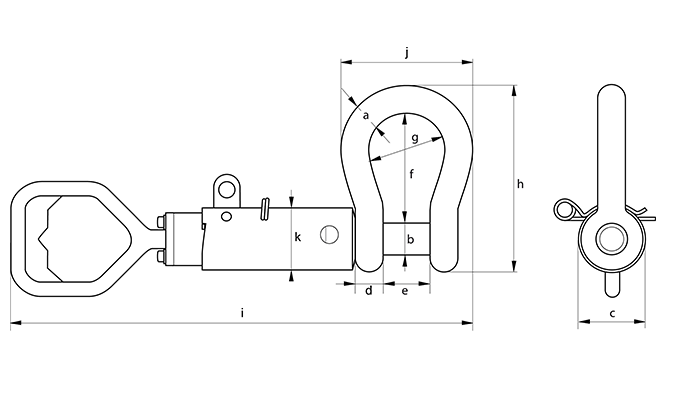 Green Pin P-5362D Guided Pin ROV Shackle dimension diagram