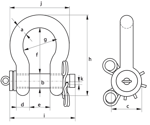 Green Pin P-5363 Spring Pin ROV Shackle dimension diagram