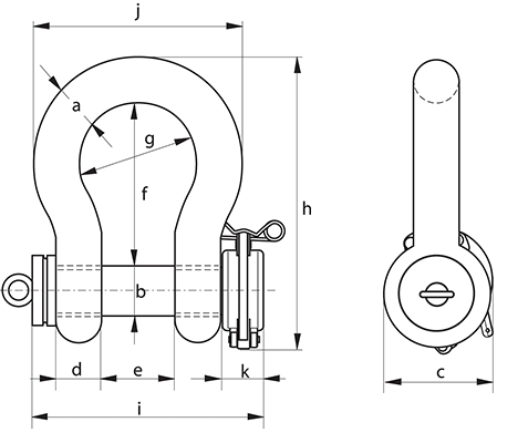 Green Pin P-5365 Locking Clamp ROV Shackle dimension diagram