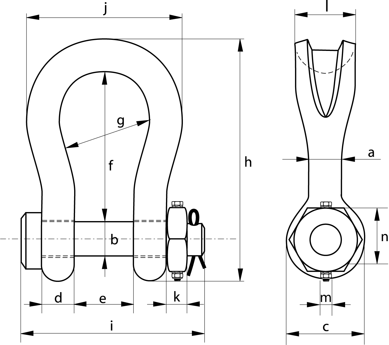 Green Pin P-6013 Sling Shackle FN dimension diagram