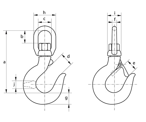 Green Pin P-6703A Swivel Eye Hook Grade 8 dimension diagram
