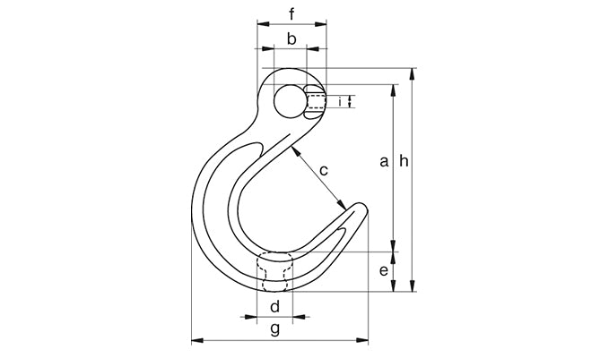 Green Pin UCFO Foundry Hook E Grade 10 dimension diagram