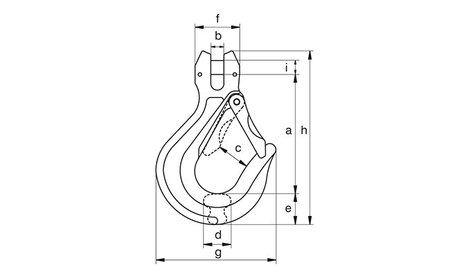 Green Pin UCSC Sling Hook Clevis - dimensional diagram