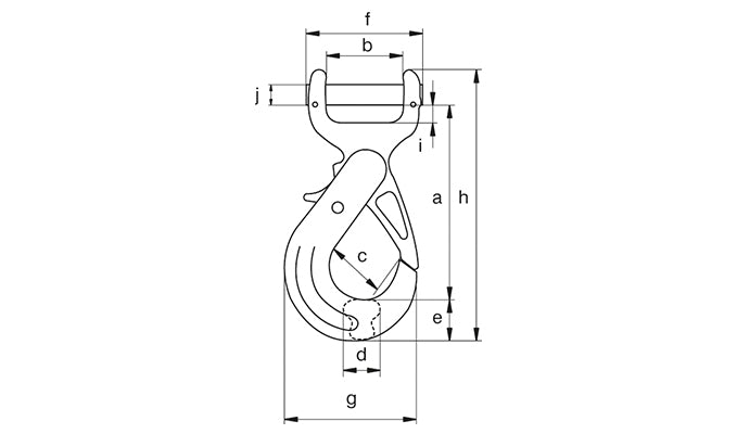 Green Pin XLS Flat Web Sling Safety Hook dimension diagram