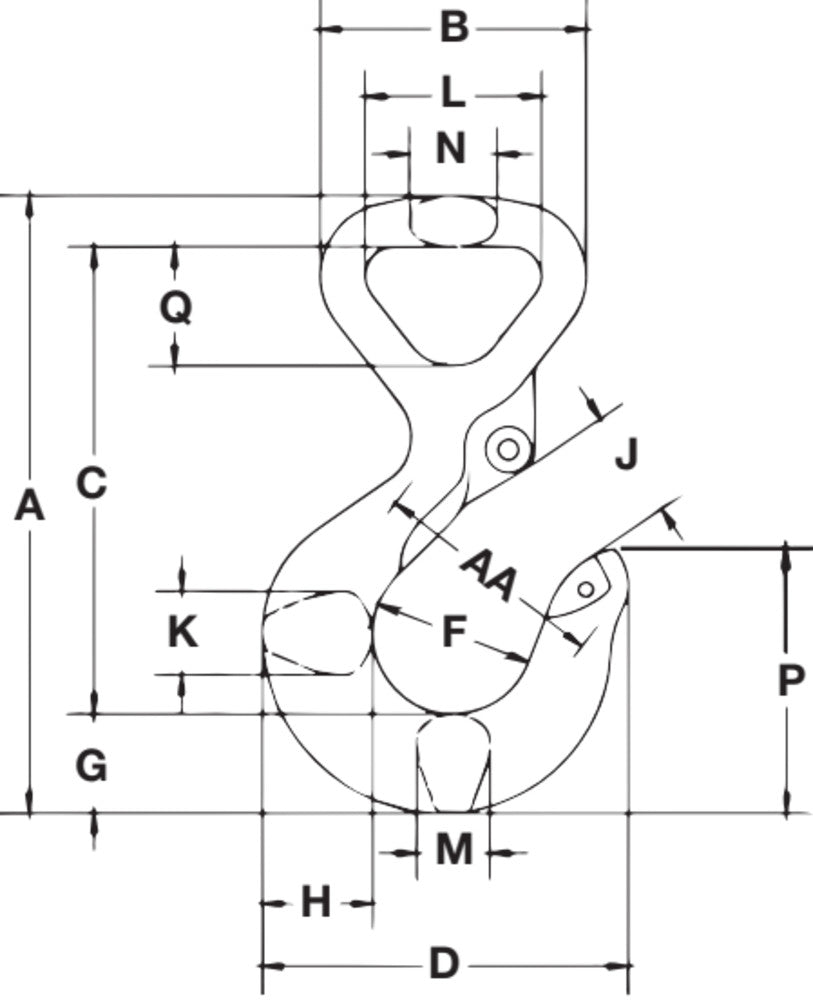 Crosby WSL-320A Synthetic Sling Hook dimensional diagram 1