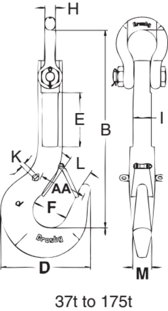 Crosby L-562A ROV Eye Shank Hook dimensional diagram 2