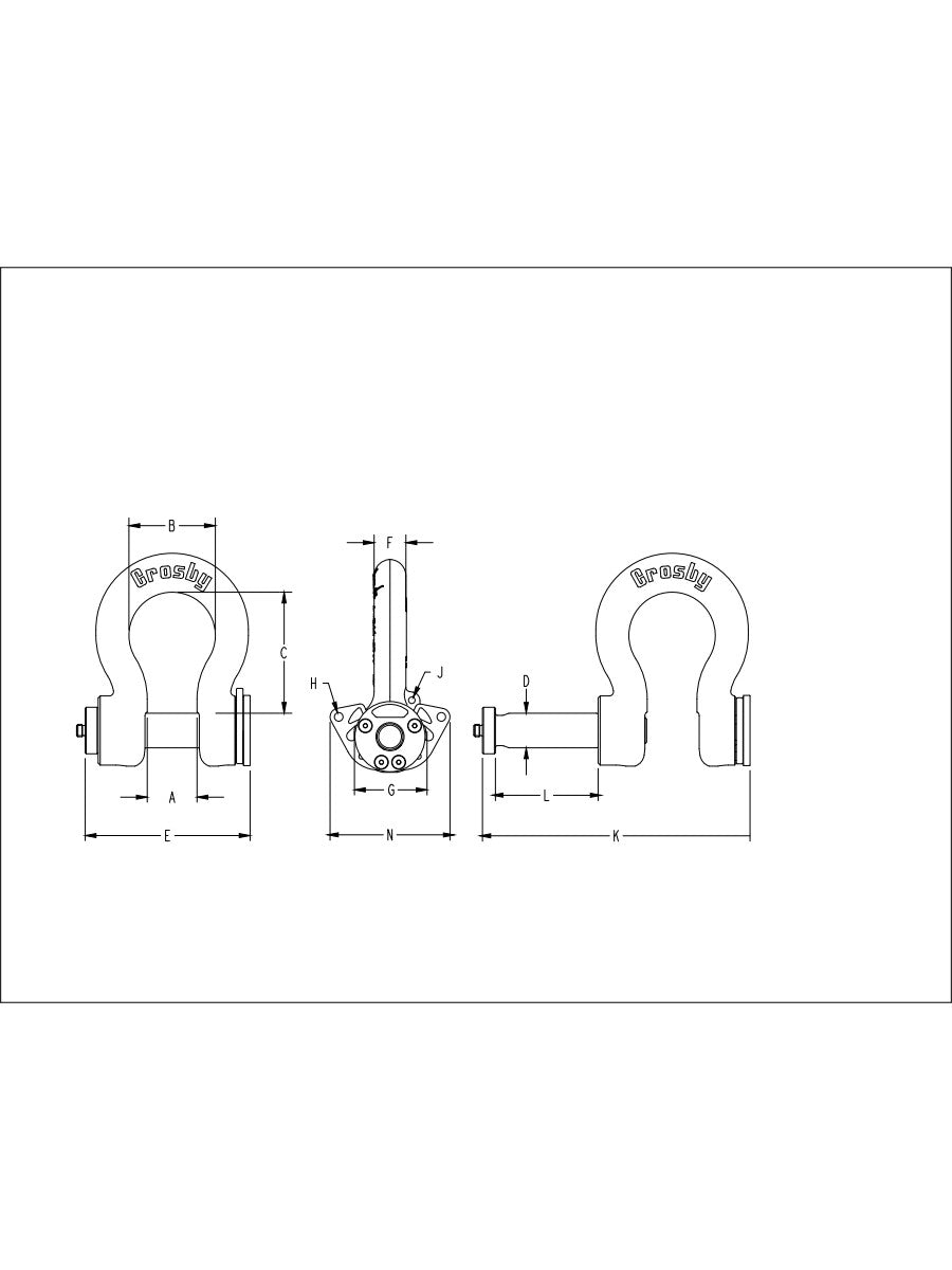 Crosby G-2110 ROV Release/Retrieve Shackle Non-Threaded dimensional diagram