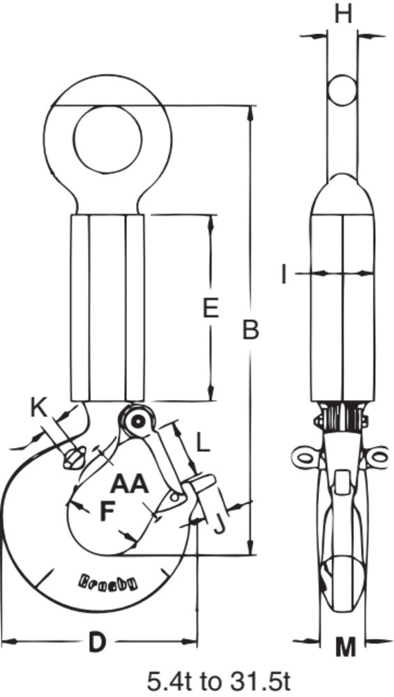Crosby L-562A ROV Eye Shank Hook dimensional diagram 1